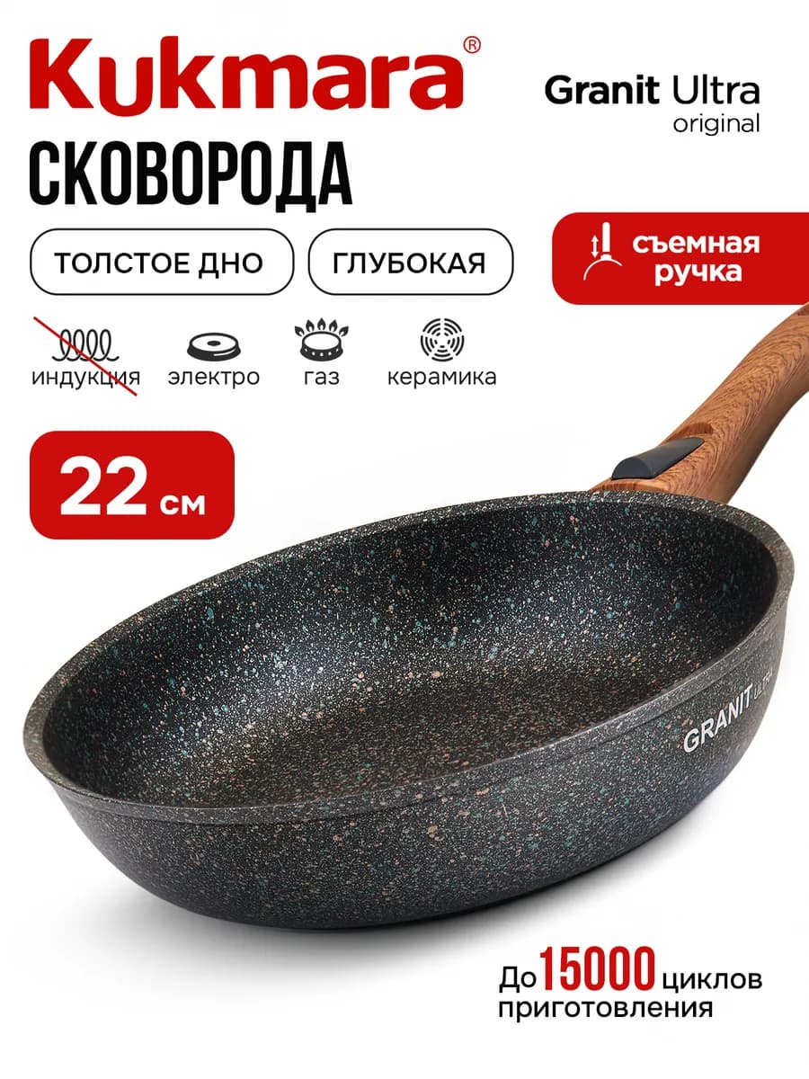 Сковорода антипригарная глубокая 22 см съемная ручка