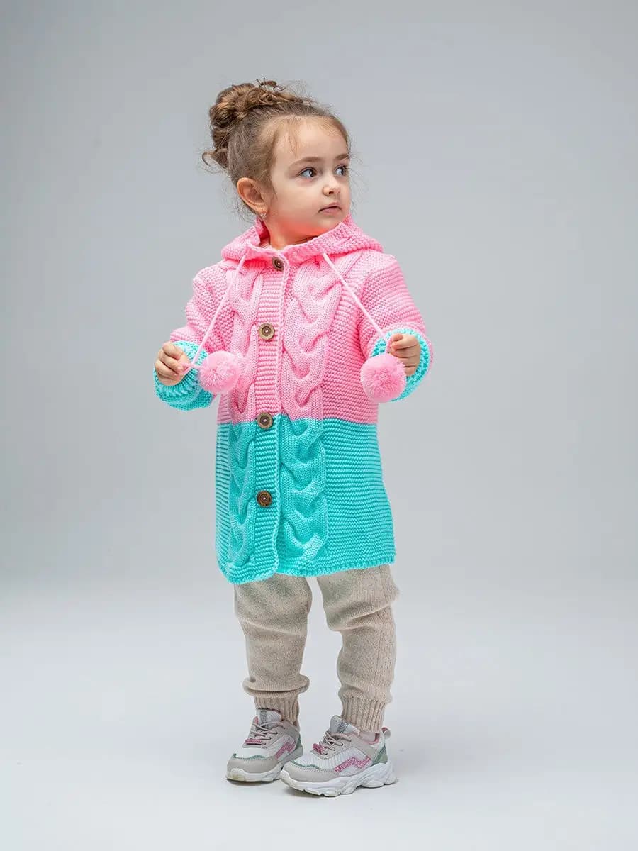 Кардиган кофта детский вязаный удлиненный с капюшоном