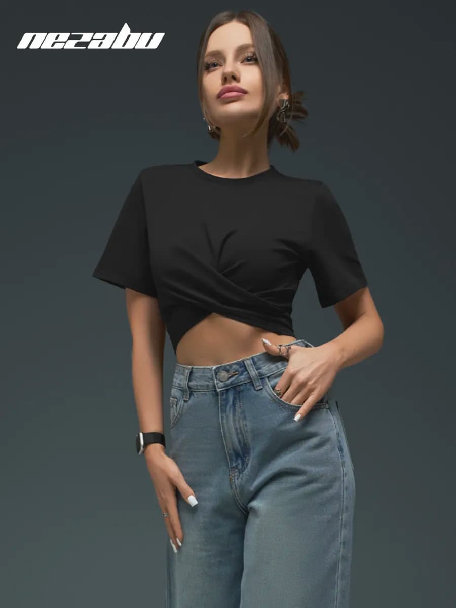 Топ футболка укороченная - фото 1