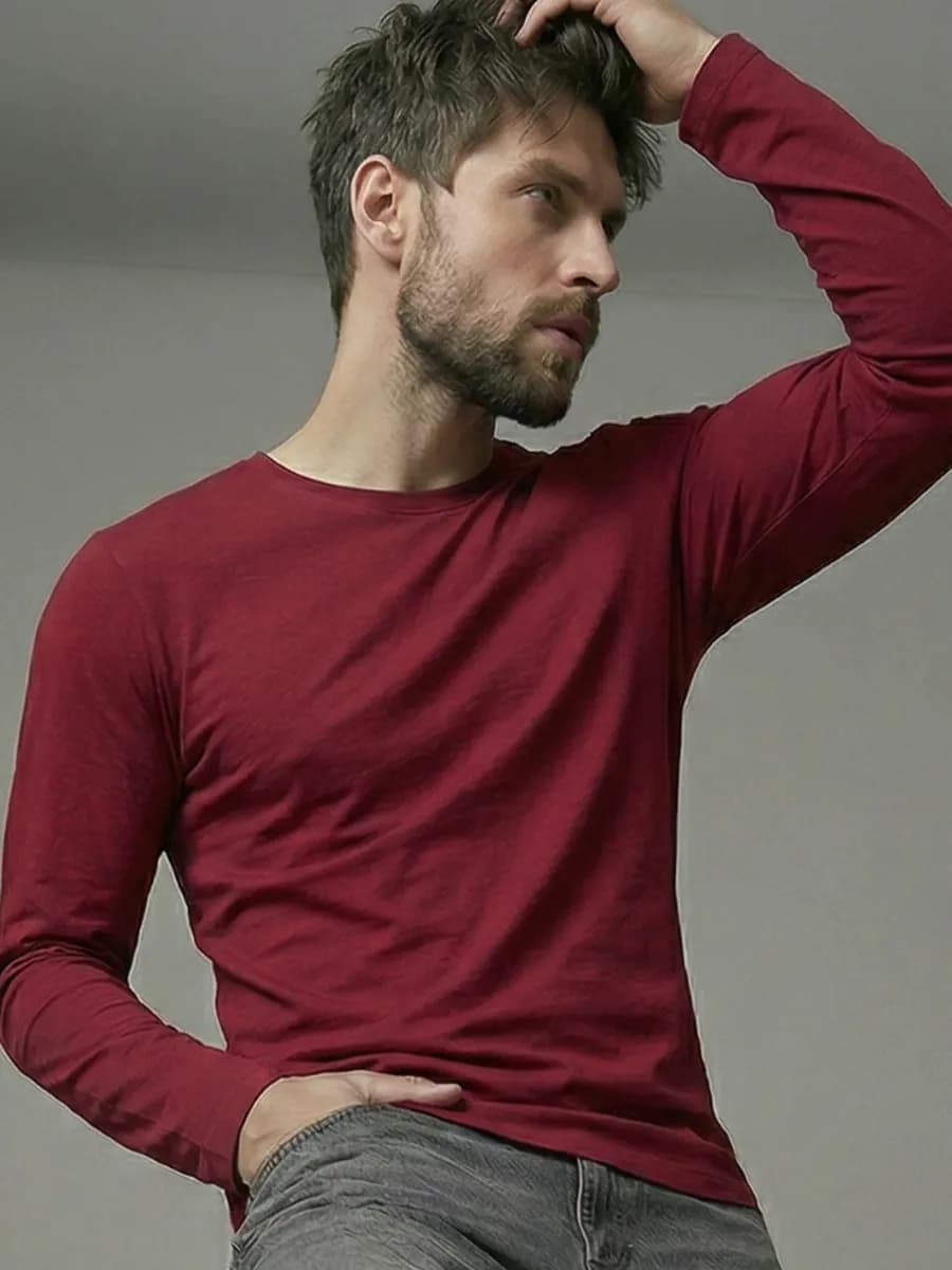 Лонгслив бордовый футболка с длинным рукавом хлопок