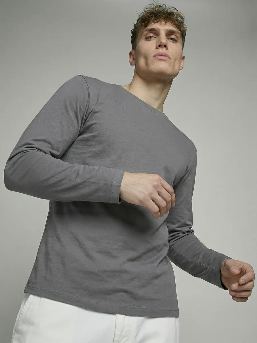 Лонгслив серый футболка с длинным рукавом хлопок