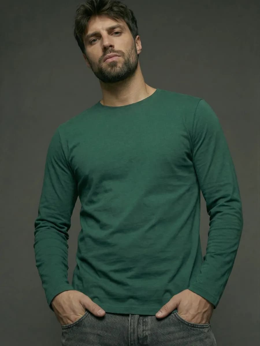 Лонгслив зеленый футболка с длинным рукавом хлопок