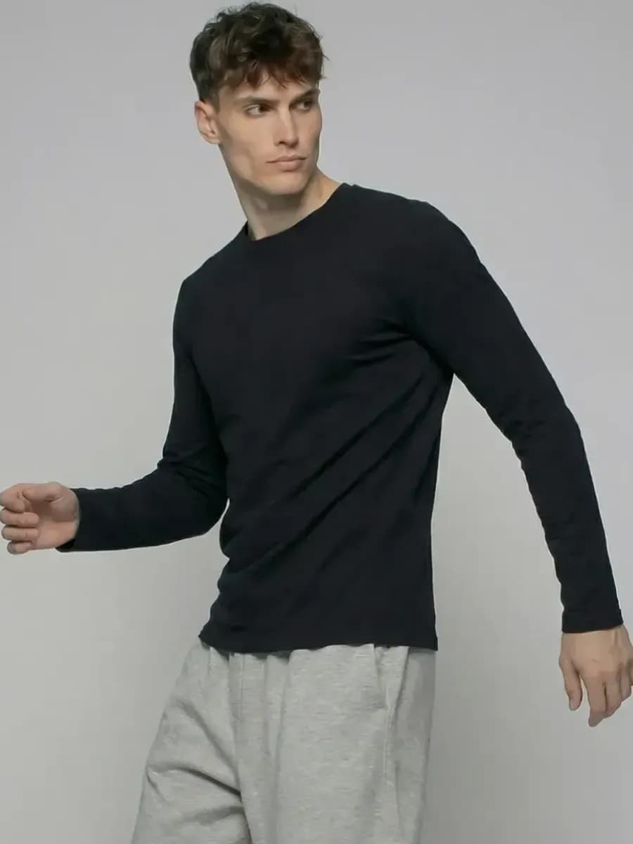 Лонгслив черный футболка с длинным рукавом хлопок