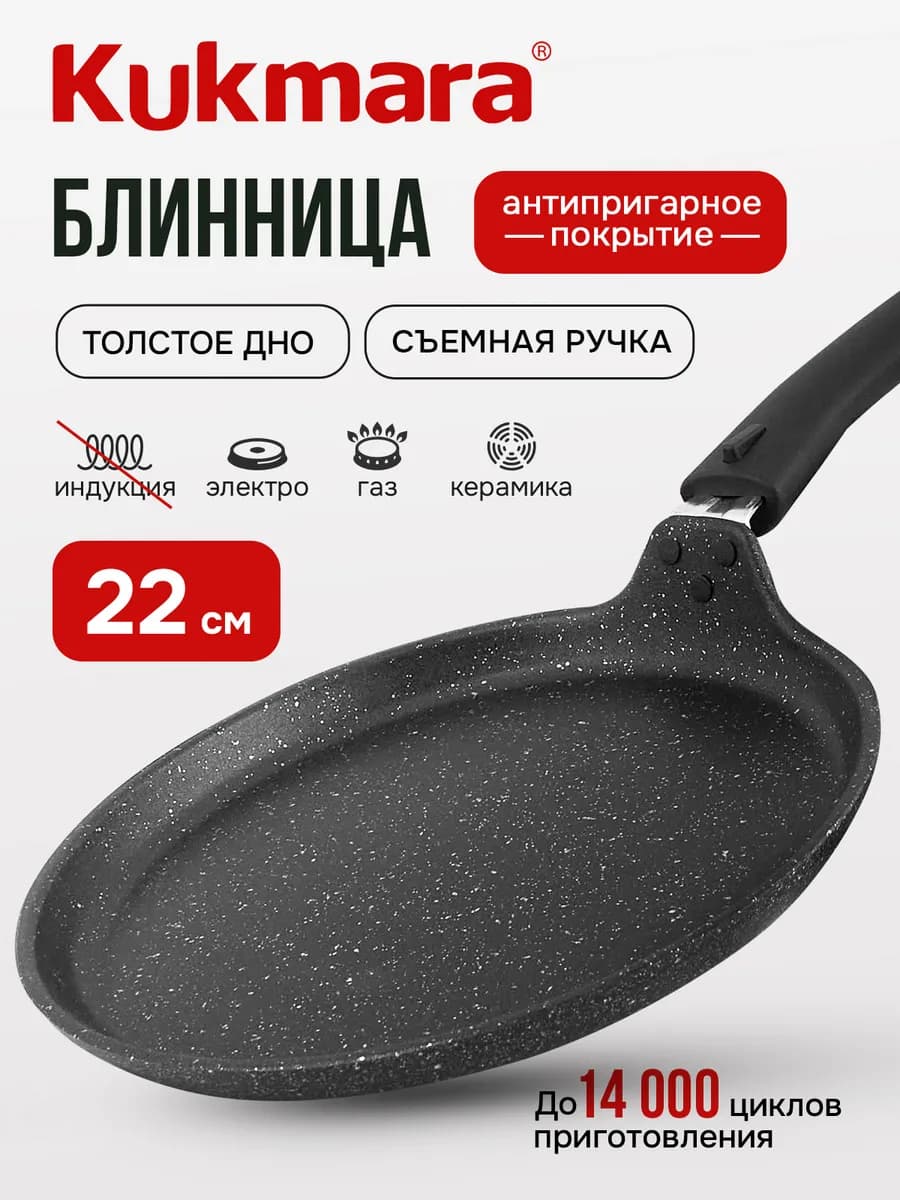 Сковорода блинная 22 см антипригарная съемная ручка