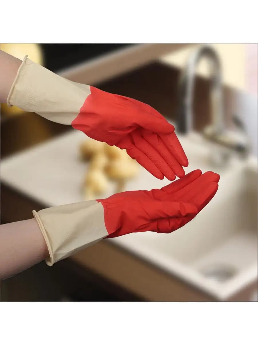 Перчатки хозяйственные латексные, плотные, 50 гр, цвет красн…