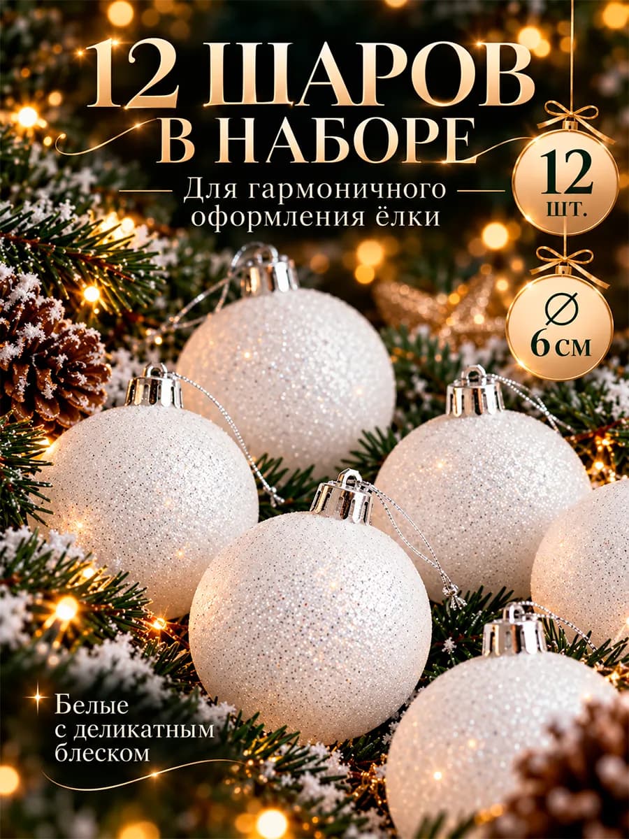 Набор новогодних шаров на елку белые 12 шт