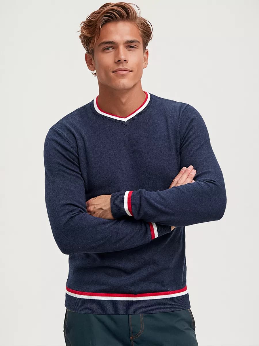 Джемпер хлопок с v-образным вырезом тонкий больших размеров