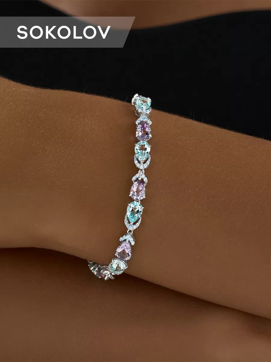 Серебряный браслет женский 925 пробы с камнями фианитами