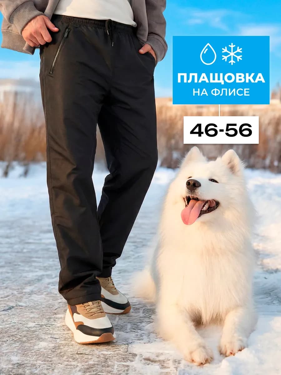 Спортивные штаны из плащевки утепленные на флисе - фото 1