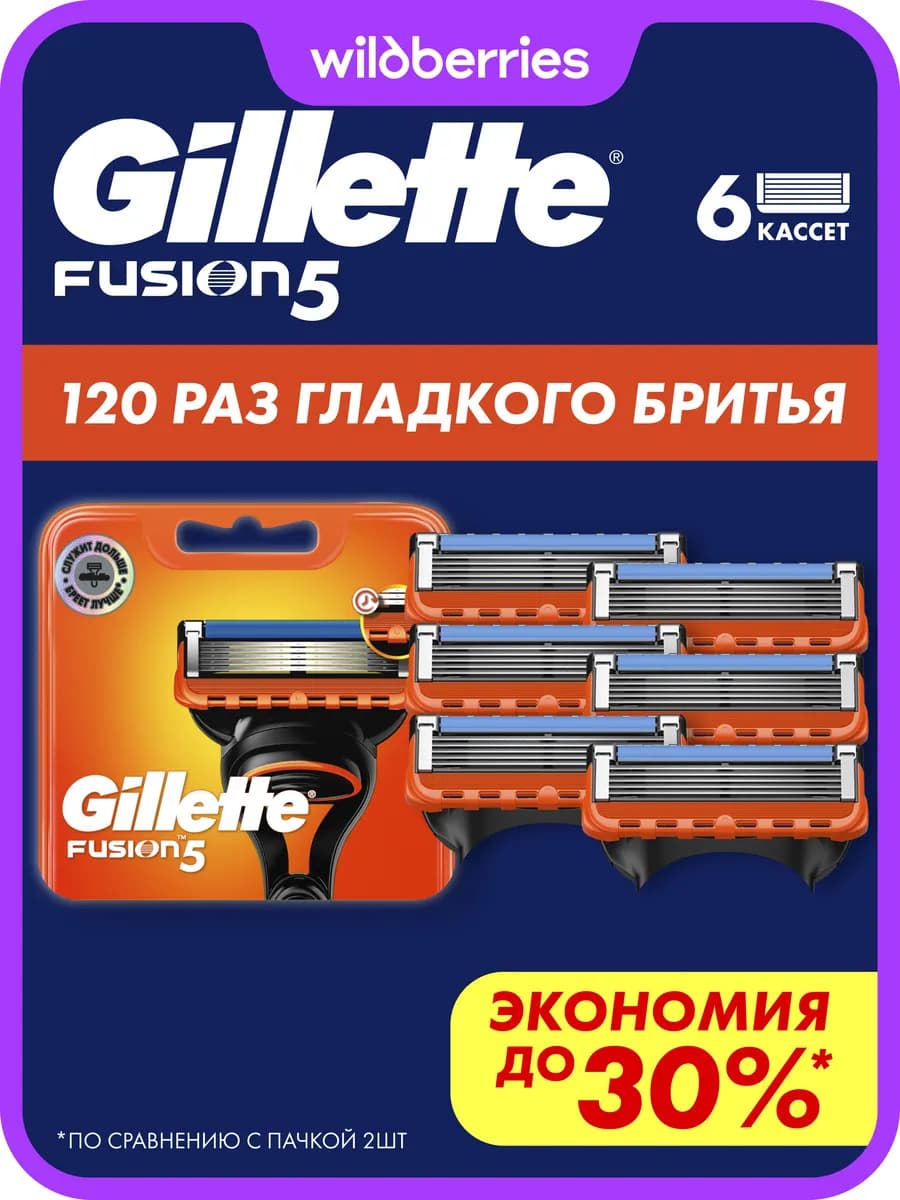 Кассеты для бритья мужские сменные 5 лезвий Fusion 5, 6 шт