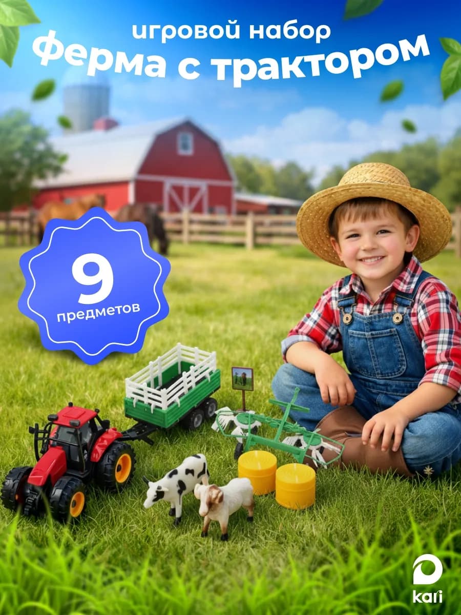 Игровой набор Ферма с фигуркам, трактор с прицепом - фото 1