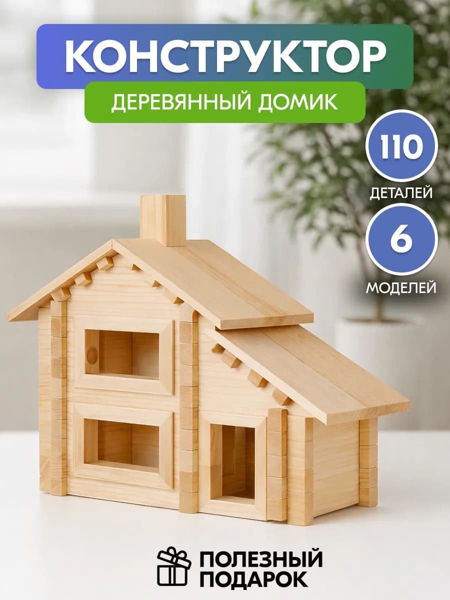 Конструктор деревянный Разборный домик 110 деталей Подарок