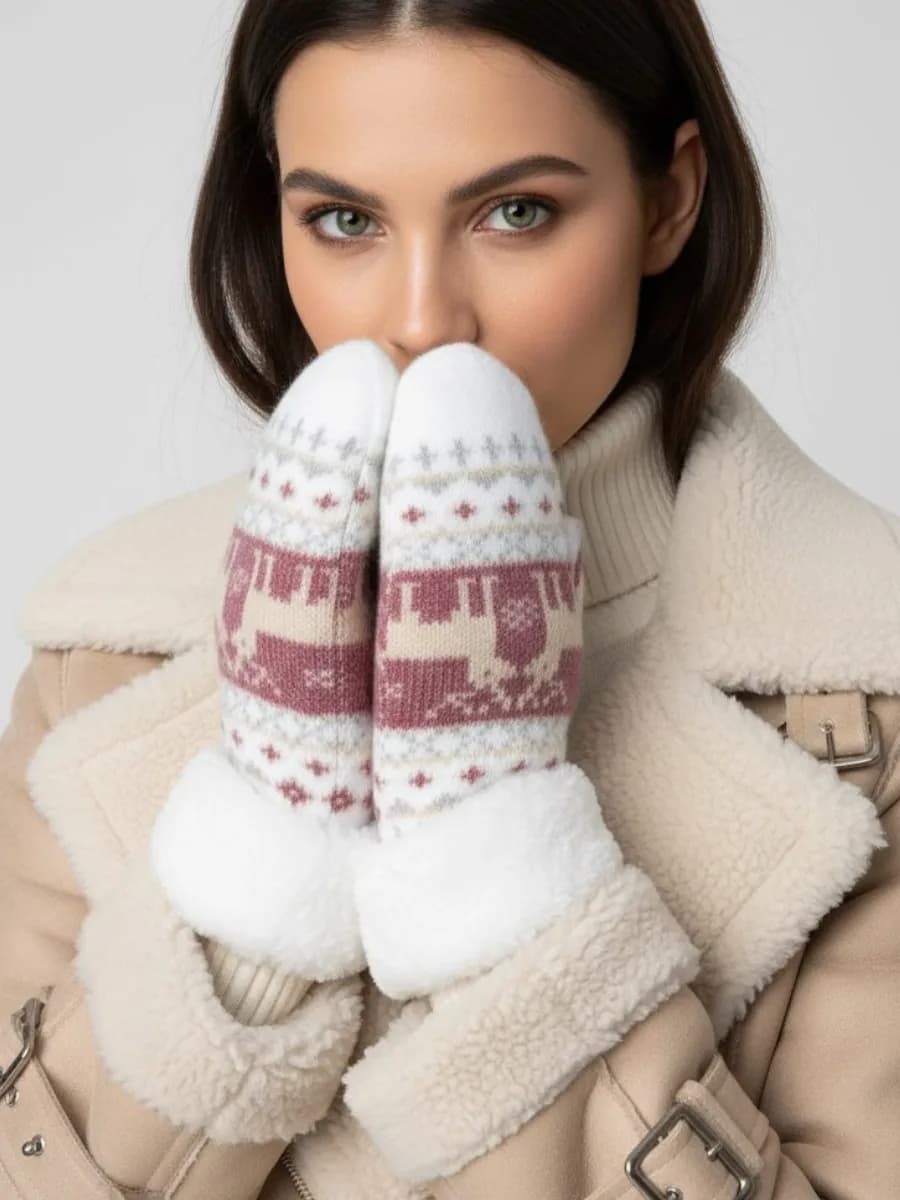 Варежки женские зимние из шерсти мериноса