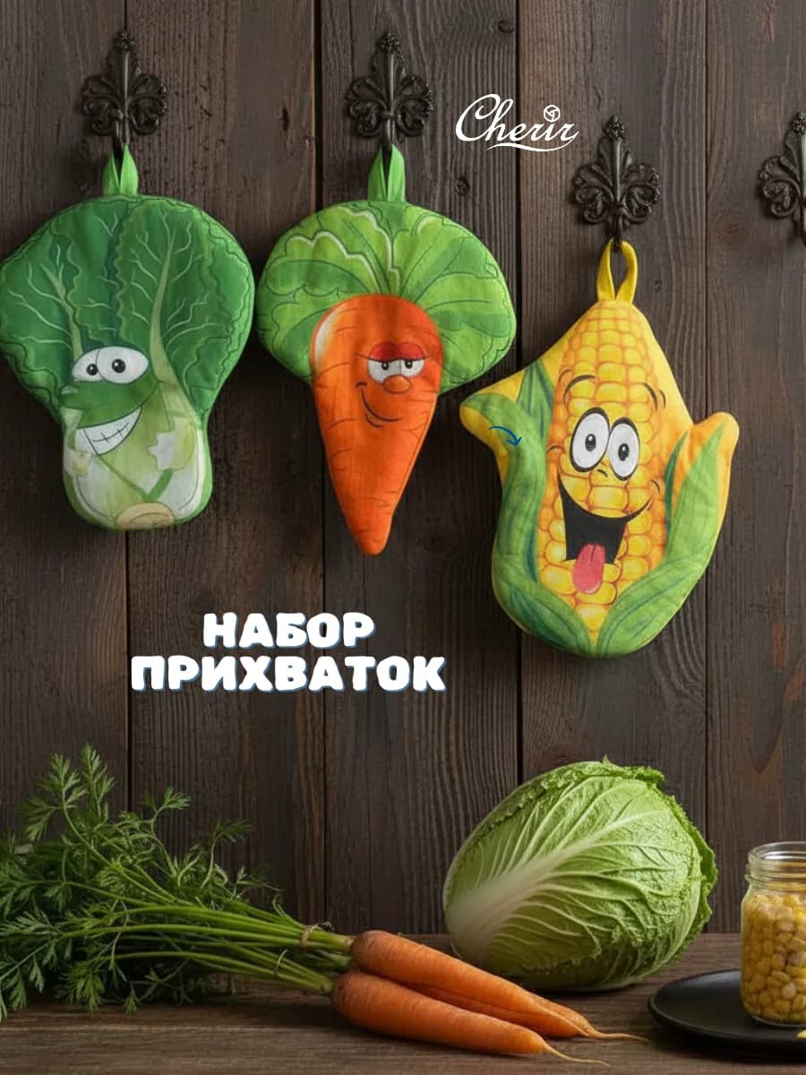 Набор прихваток "ВЕСЕЛЫЕ ОВОЩИ"