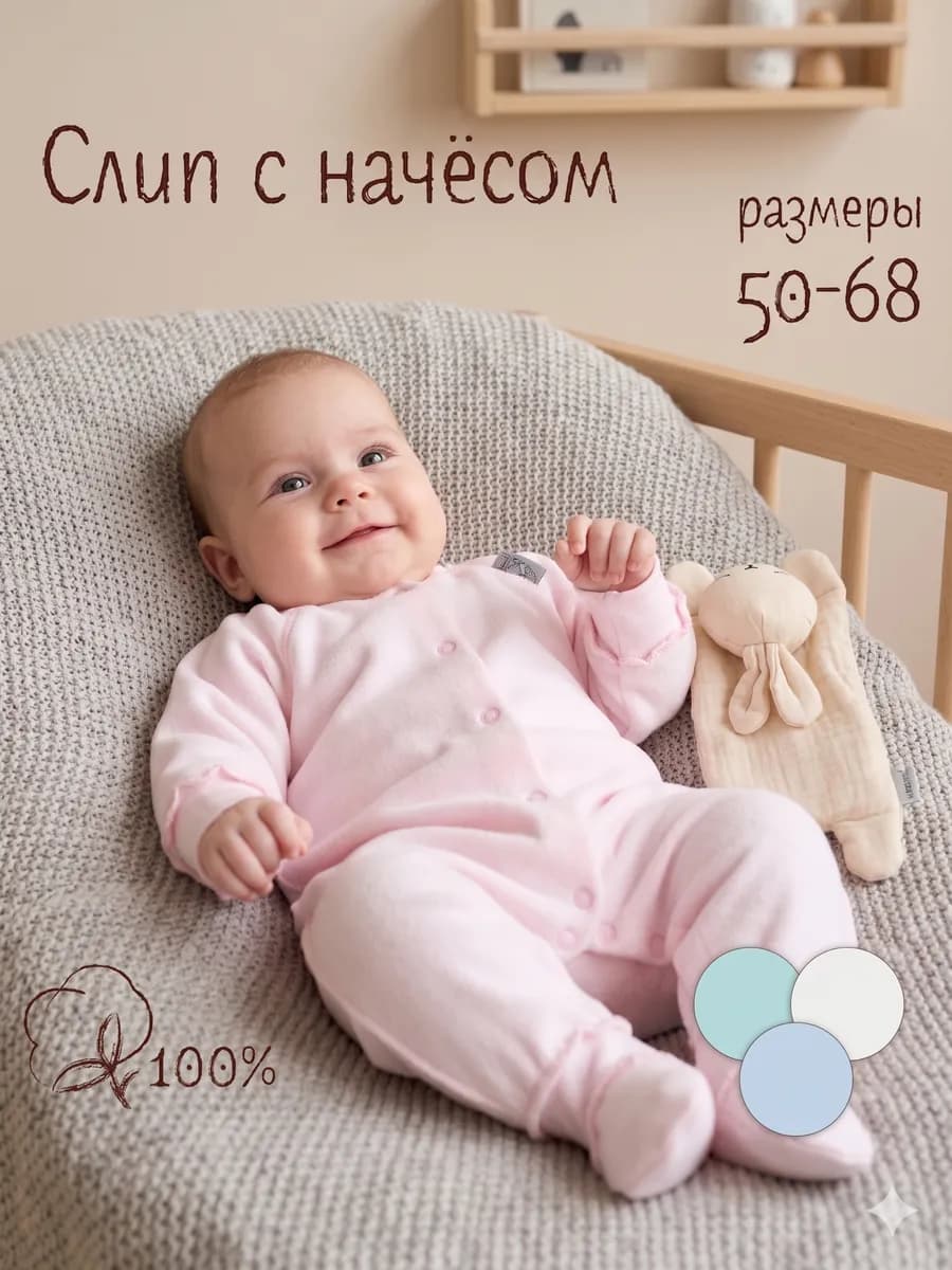 Слип для новорожденных комбинезон нательный с легким начесом