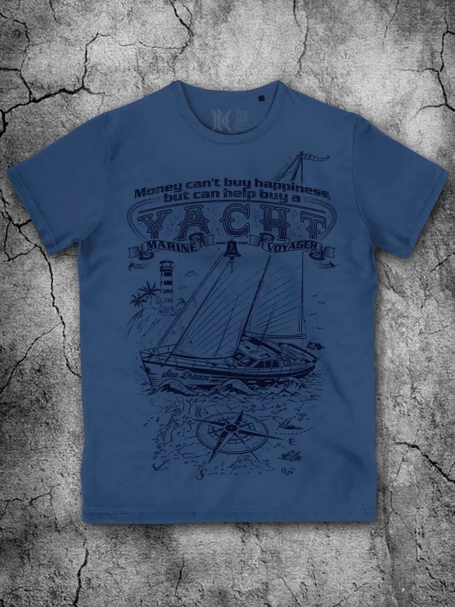 Футболка Яхта синяя мужская с принтом море хлопок - фото 1
