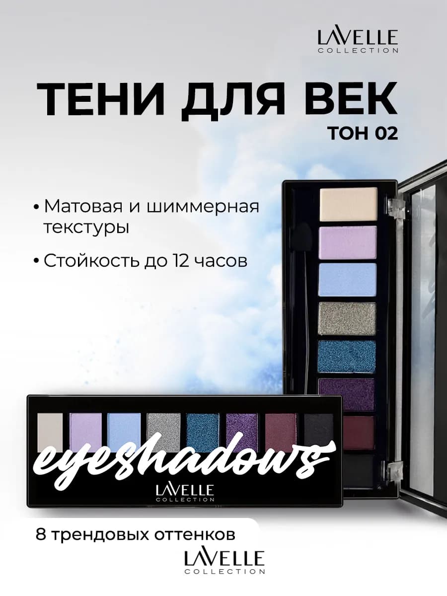 Палетка теней для век матовые и блестящие 02