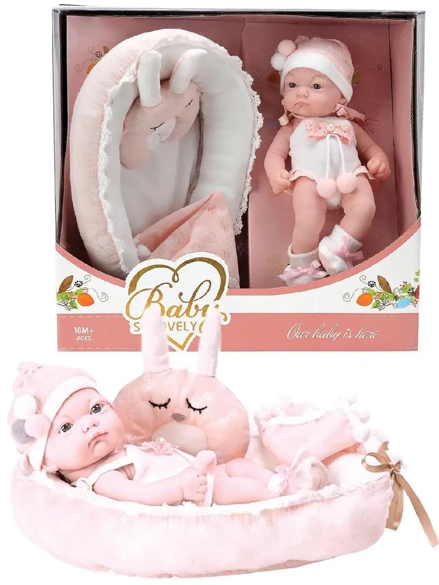 Кукла Пупс, Anna De Wailly, Baby re Born, 25см, кроватка