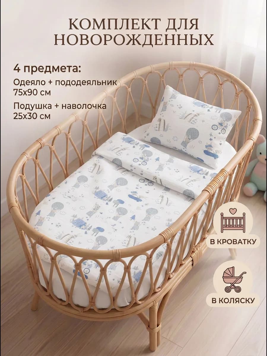 Комплект в кроватку 4 предмета для новорожденных