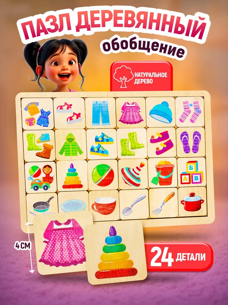 Деревянная развивающая игра пазл для малышей "Обобщение"