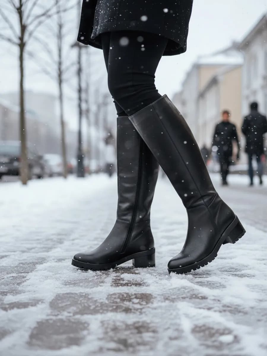 Зимние черные сапоги из натуральной кожи