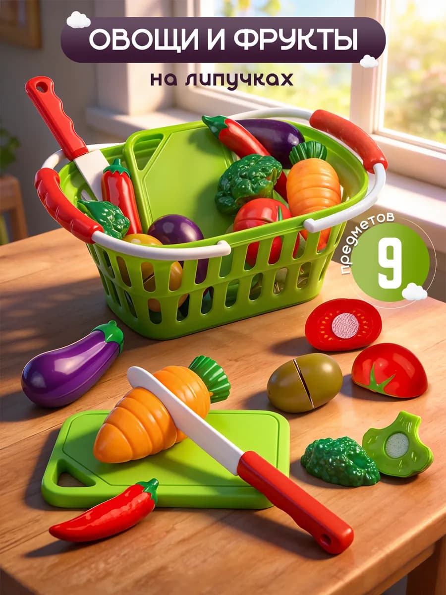 Овощи и фрукты игрушечные на липучках