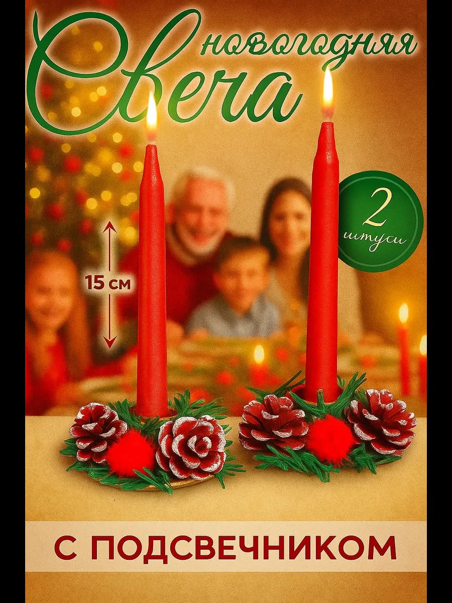 Свеча новогодняя с подсвечником Блеск - фото 1