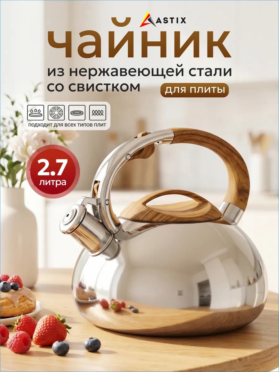 Чайник со свистком для плиты из нержавеющей стали 2.7л
