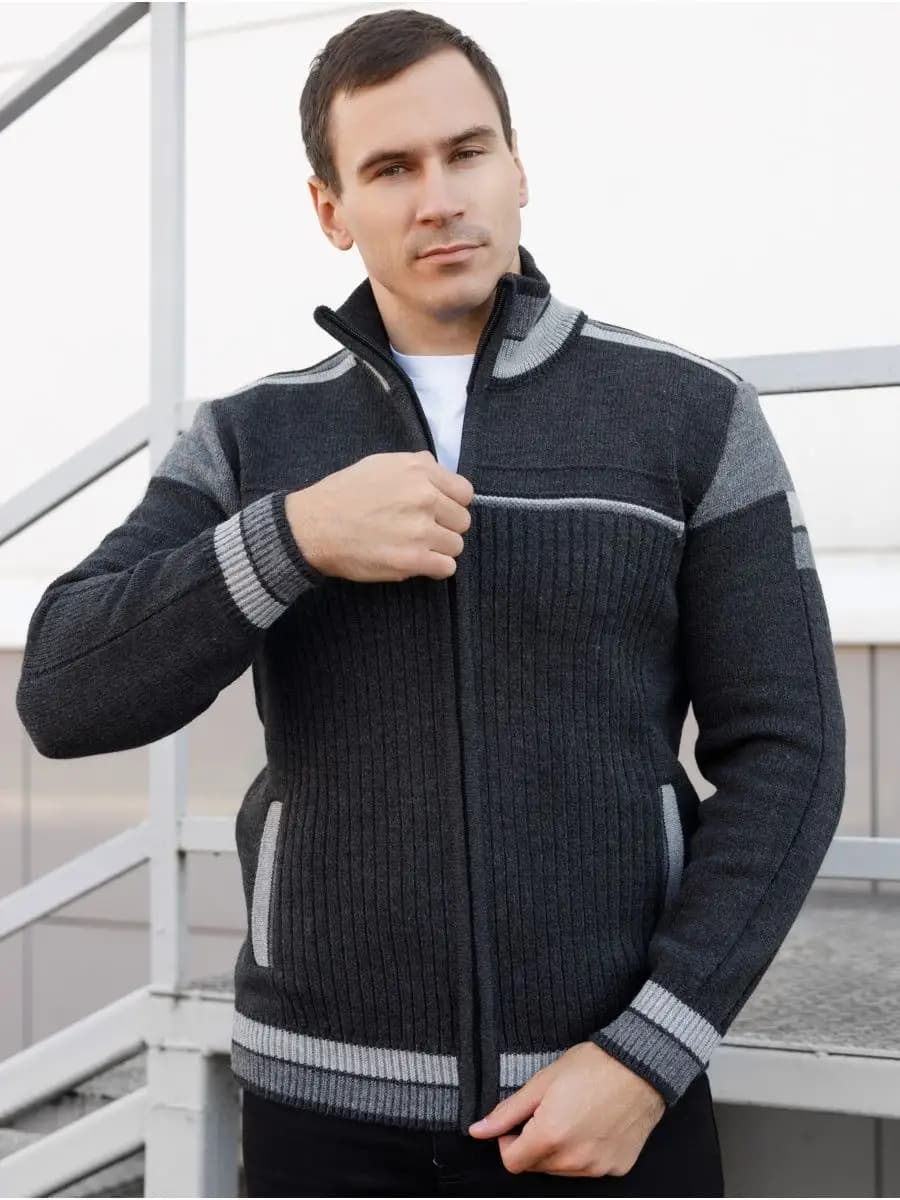 Свитер с горлом на молнии кардиган вязаный тёплый