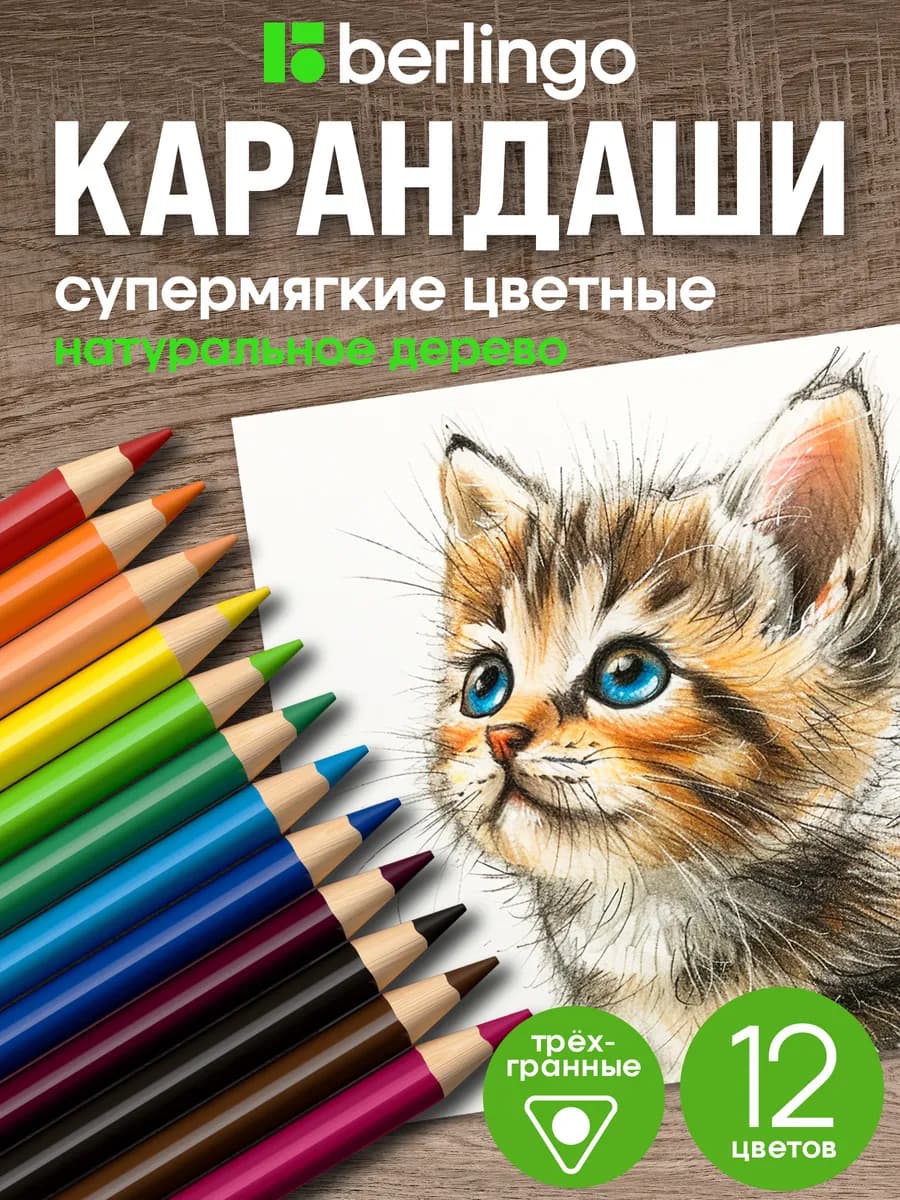 Цветные карандаши для рисования для школы 12 цветов