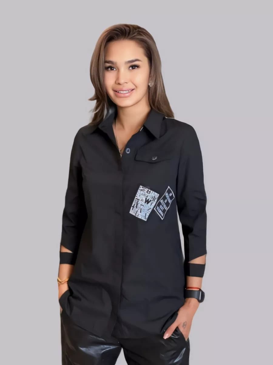 Черная рубашка нарядная больших размеров