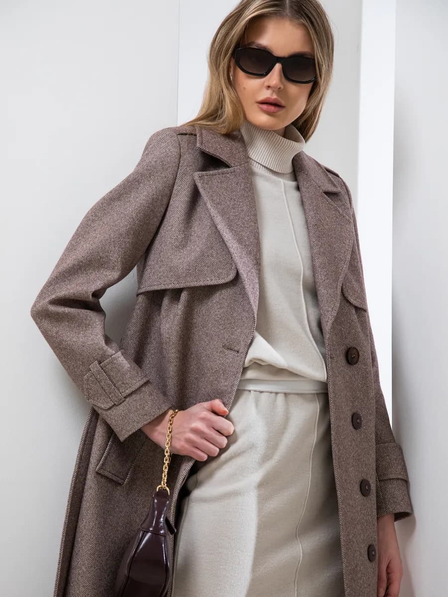 Пальто длинное весна-осень шерстяное