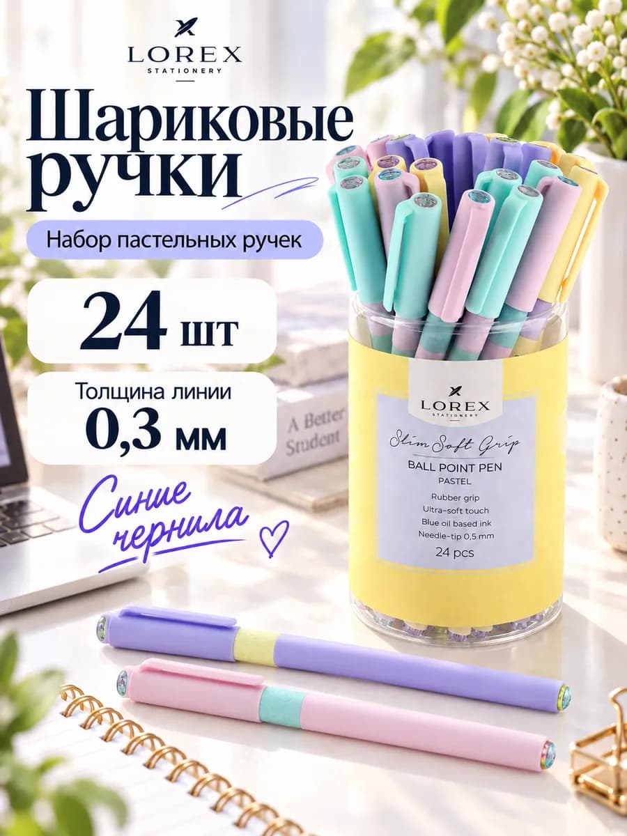 Ручки шариковые синие для школы набор с тонким стержнем