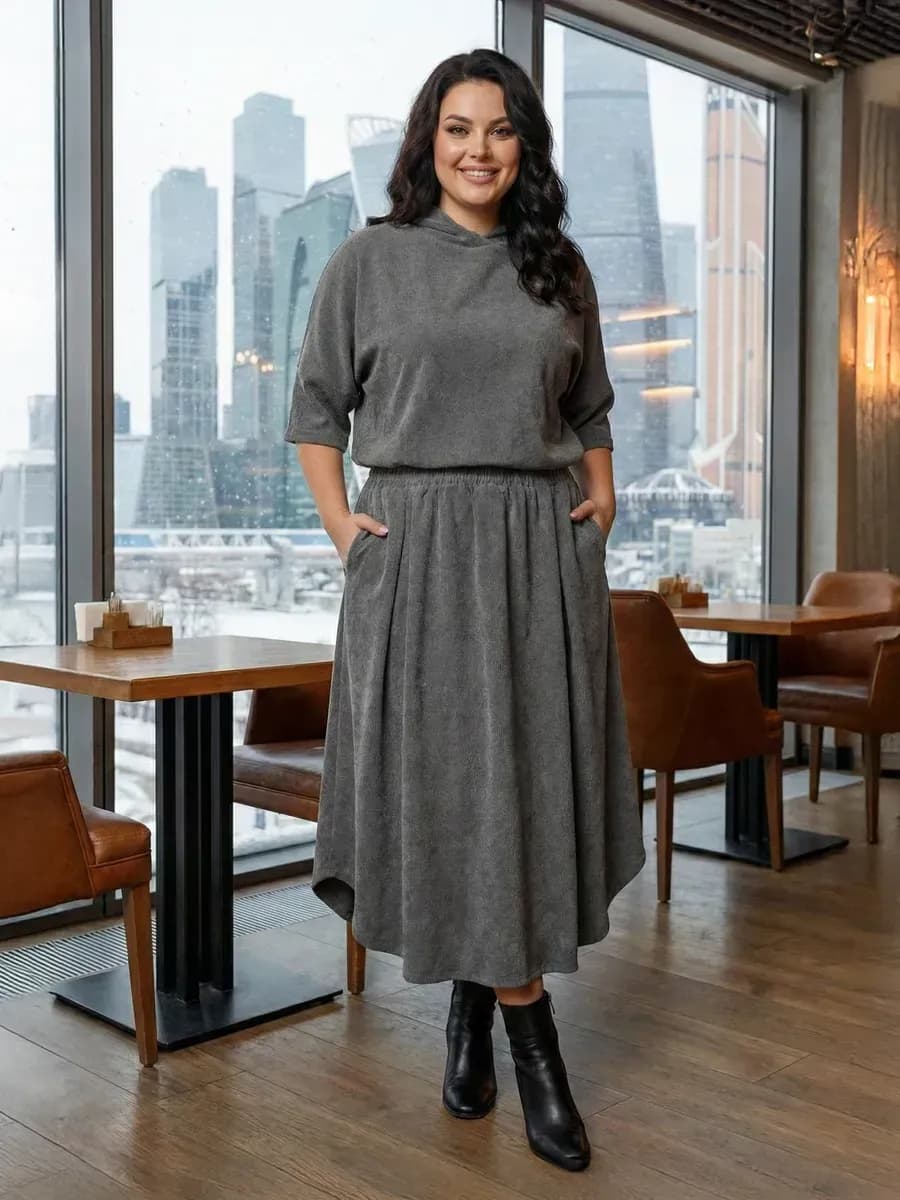 Юбка миди из вельвета с длинным макси силуэтом