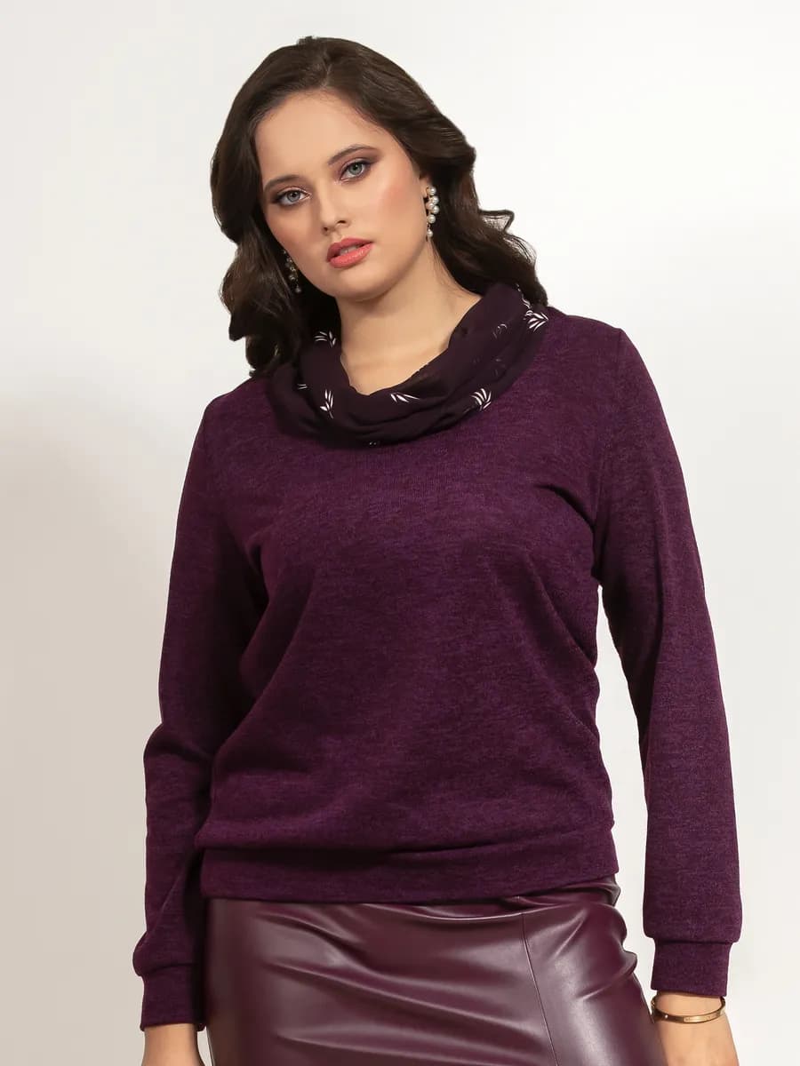 Джемпер теплый с шифоновым снудом