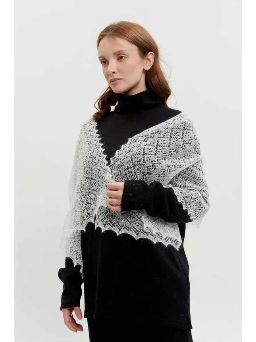 Шарф женский пуховый теплый ажурный вязаный белый палантин