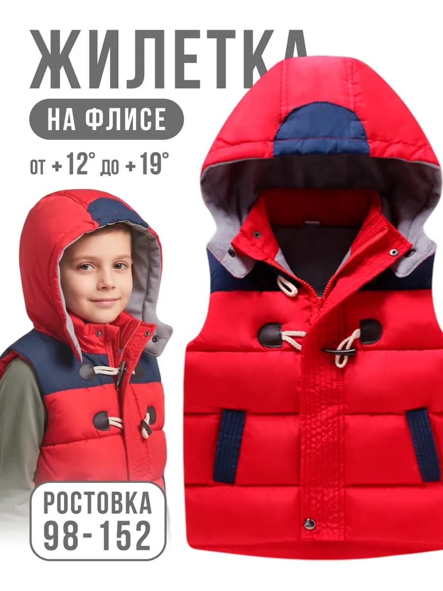Жилетка детская утепленная с капюшоном демисезонная на флисе
