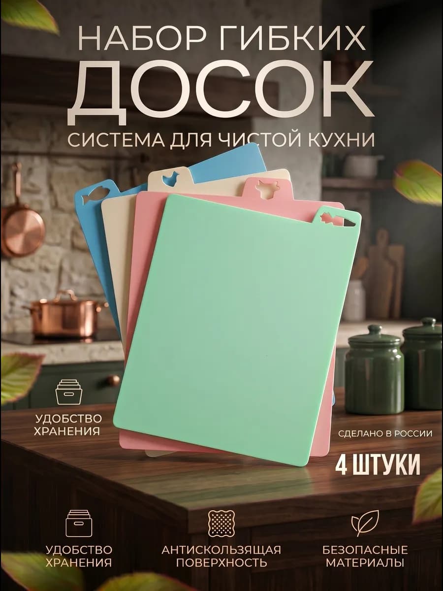 гибкие разделочные доски для кухни набор 4шт
