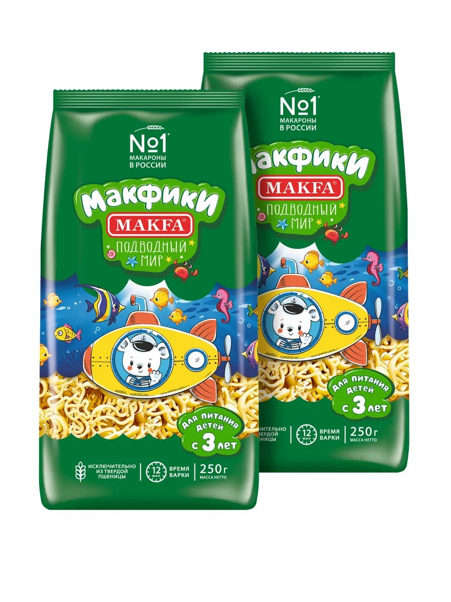 Макароны фигурные Макфики "Подводный мир", 2 шт. по 250 г