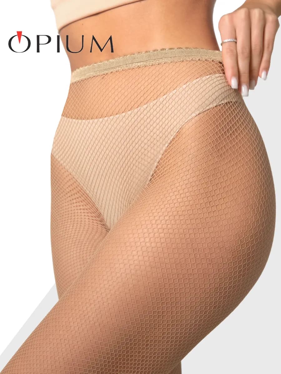 Колготки в сетку бежевые