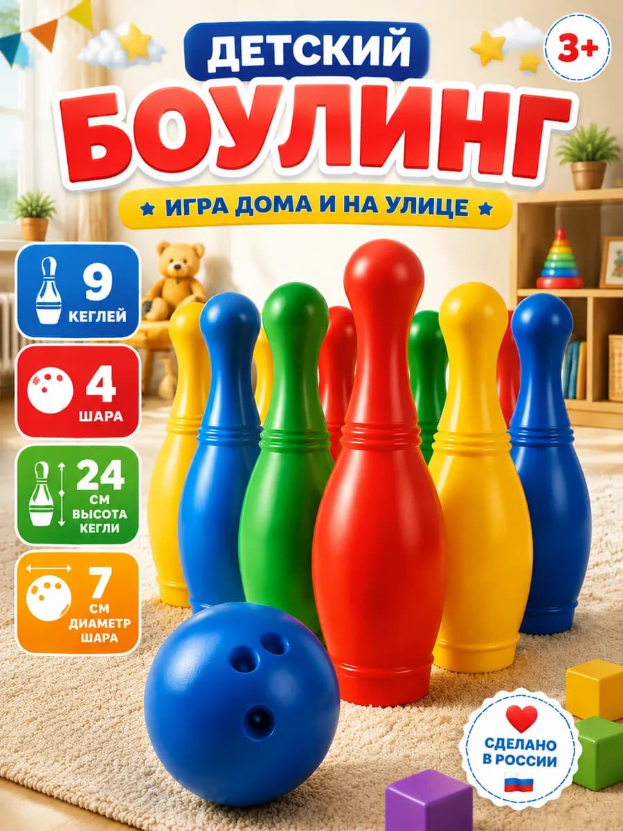 Спортивные игры набор Боулинг детский 9 кеглей 4 шара