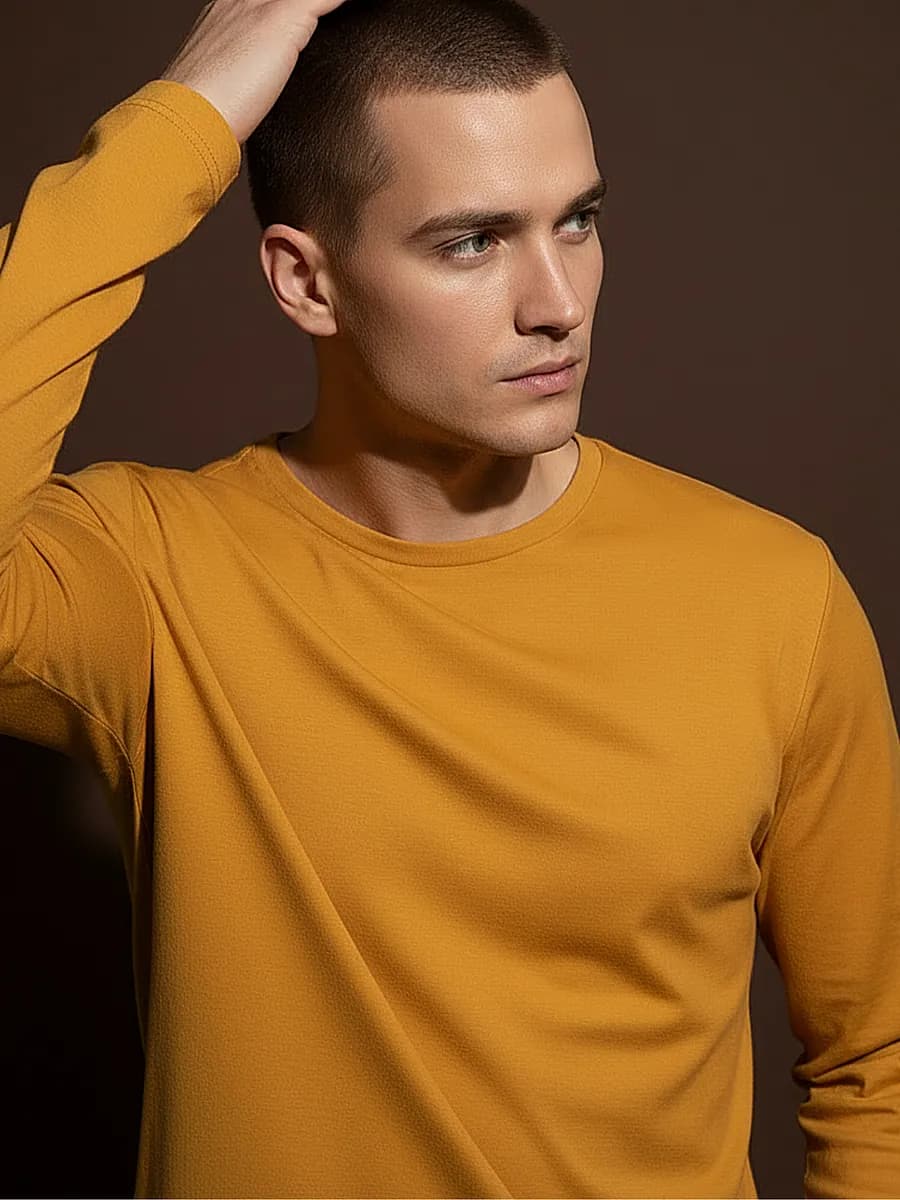 Лонгслив горчичный футболка с длинным рукавом хлопок