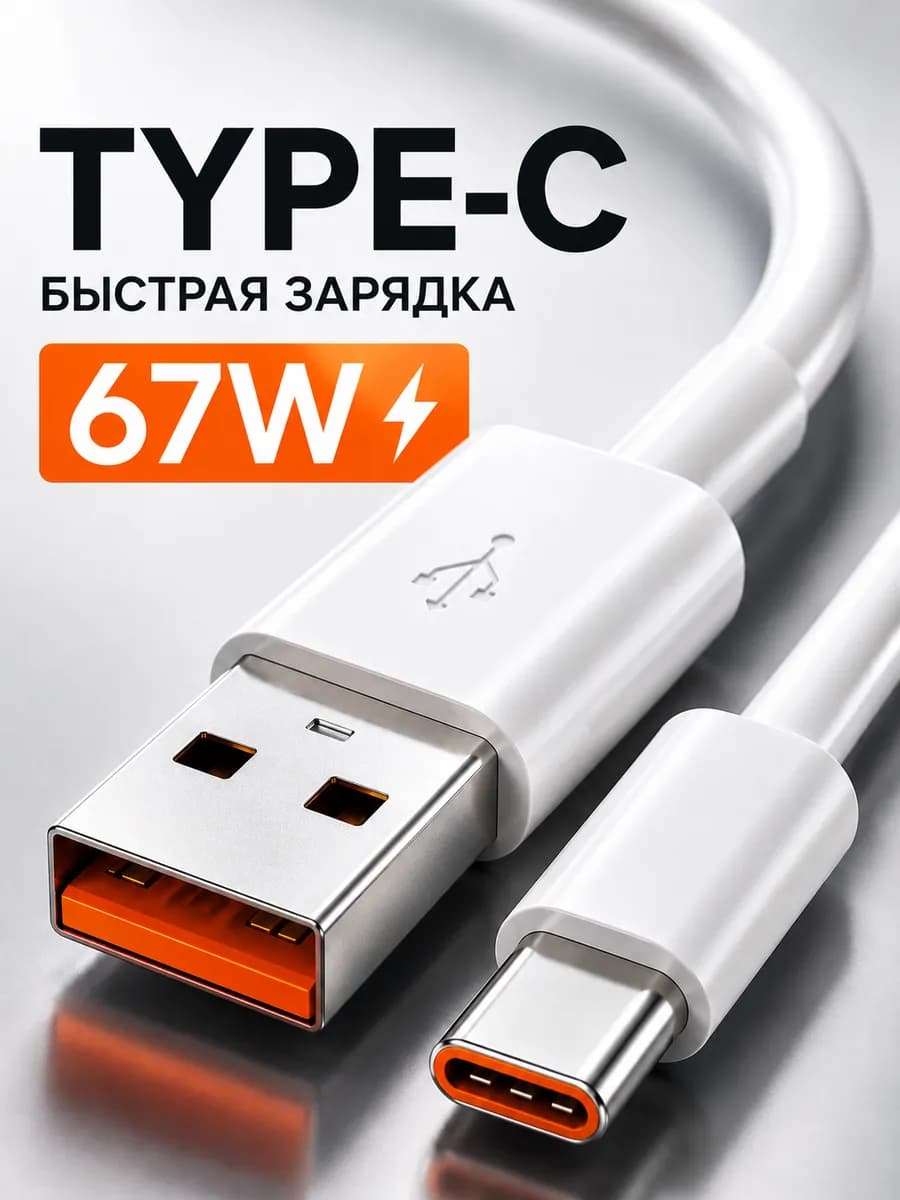 Кабель type c usb быстрая зарядка для телефона 67W