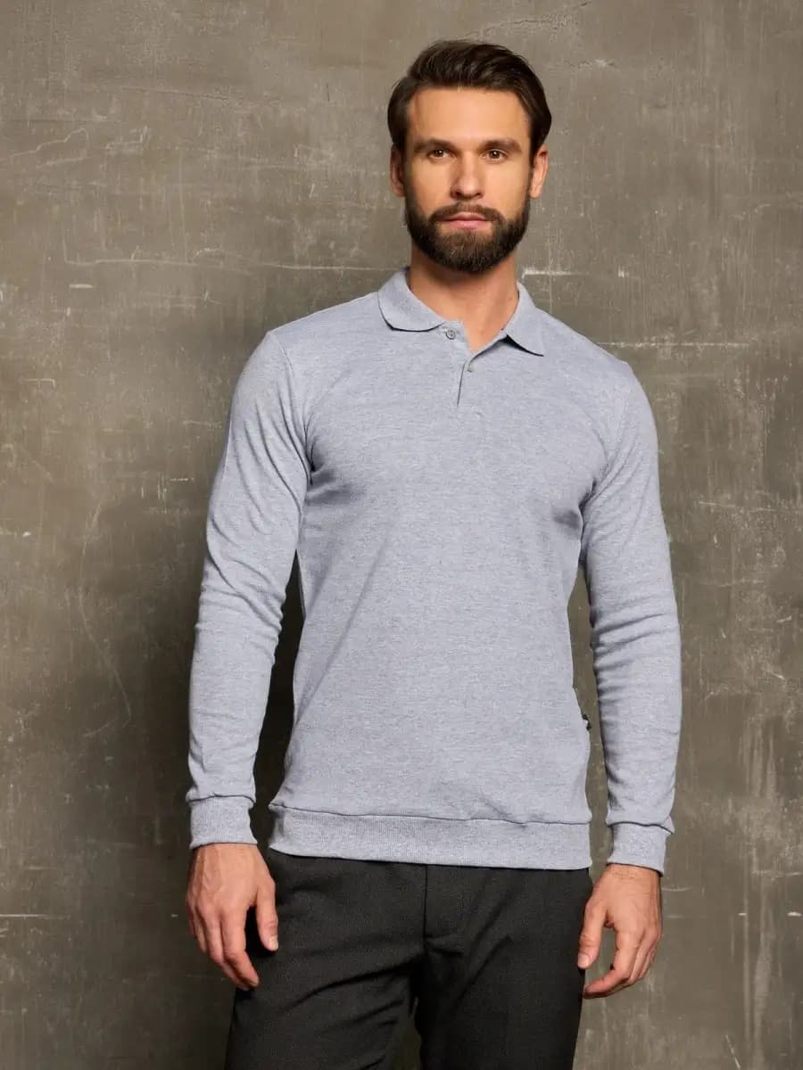 Лонгслив поло с длинным рукавом хлопок