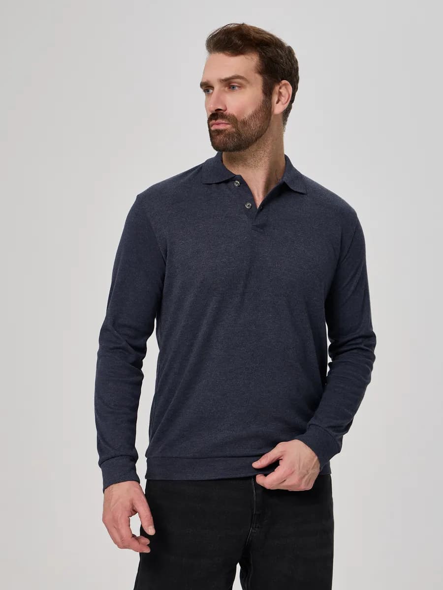 Лонгслив поло с длинным рукавом хлопок