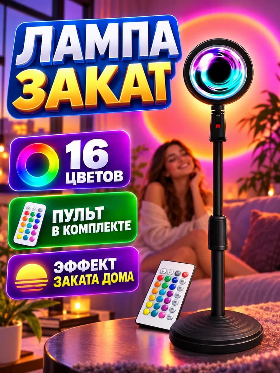 Лампа закат RGB 16 цветов с пультом RGB