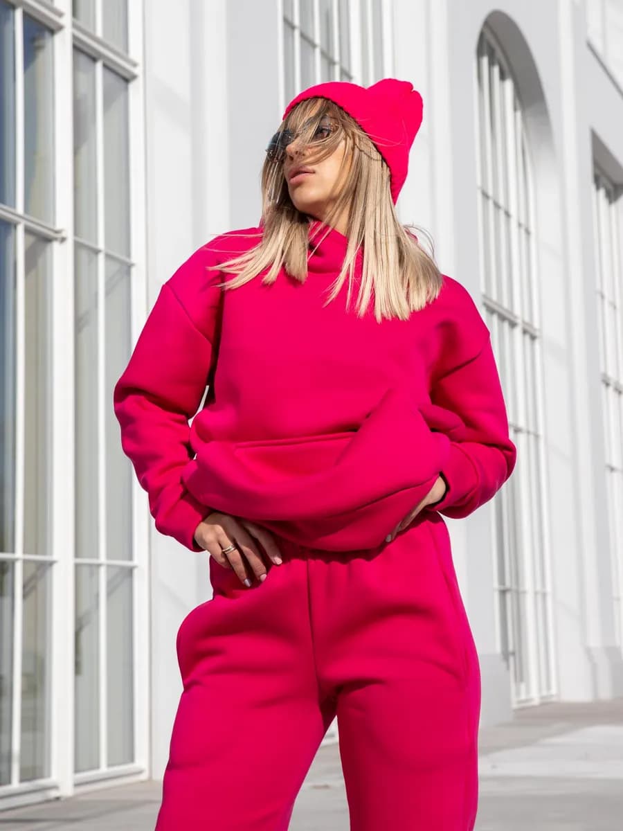 Спортивный костюм женский теплый с начесом оверсайз футер