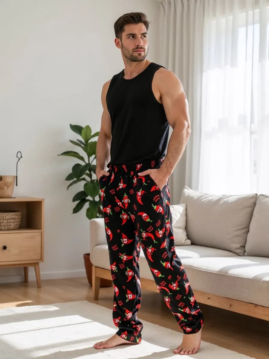 Брюки домашние прямые с перчиками