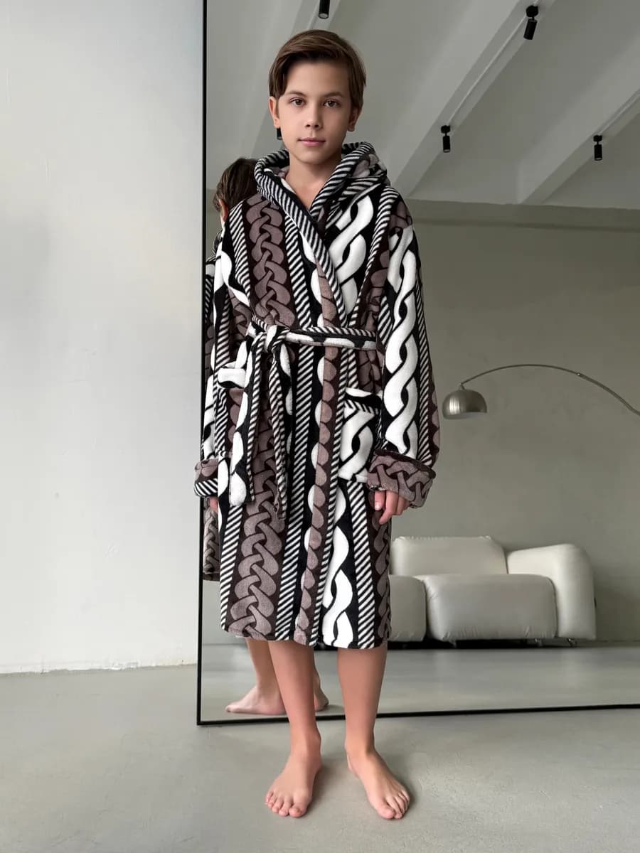Подростковый халат теплый с капюшоном махровый домашний