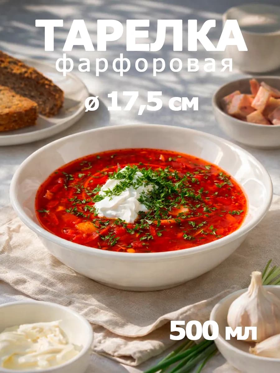 Тарелка глубокая фарфоровая 500 мл d=17,5 см